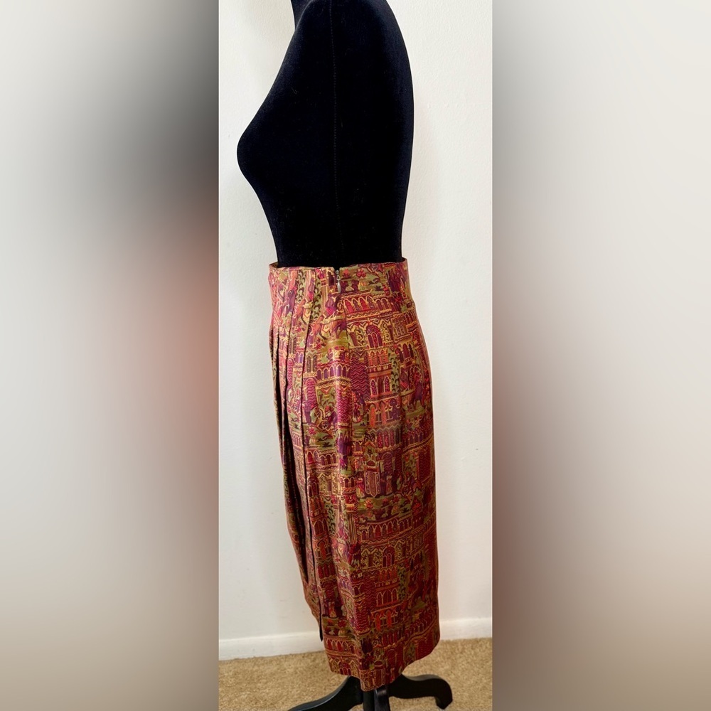 Vintage Linda Allard Ellen Tracy Silk Faux Wrap Skirt Persian Durbar Print 4 EUC - Picture 7 of 14